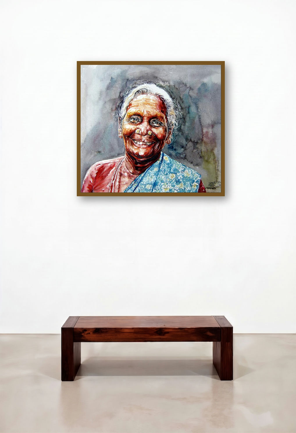 Un Bounded Smile Of Joy by artist Srv Artist displayed in a Industrial Hotel Lobby