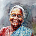 Figurative watercolor painting titled 'Un Bounded Smile Of Joy', 22x15 inches, by artist SRV ARTIST on Handmade Paper