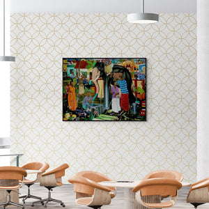 In-situ view of Rejeesh Sarovar's 'Uncertain Perceptions (Caught in the Trap)' painting in a room