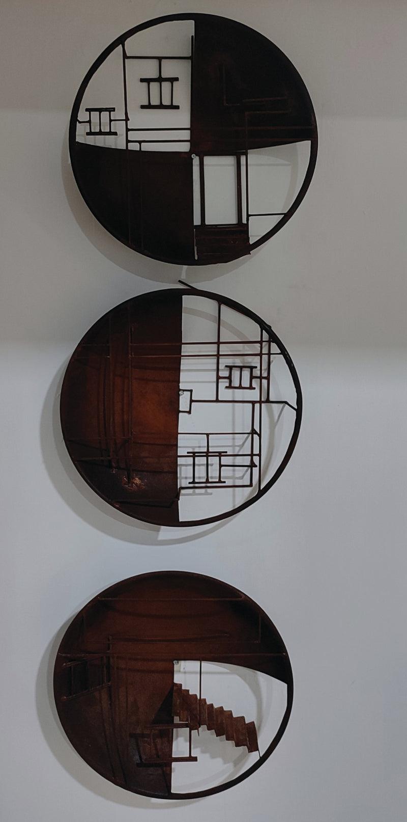 contemporary sculpture titled 'Under Construction', 15x15x4 inches, by artist Chintada Eswararao on Iron, Rust