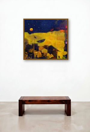 Underneath The Stars (Cosmic Whispers) by artist Mukesh Salvi displayed in a Scandinavian Bedroom
