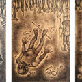 An Unfortunate Death (Triptych)' contemporary mixed-media painting by artist Animesh Mahata, 26x36 inch, on canson paper