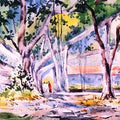 Landscape watercolor painting titled 'University Of Pune', 15x22 inches, by artist Ramdas Thorat on Paper