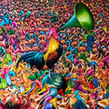Unspent Grapes Go Sour' contemporary oil painting by artist Anoop Mv, 60x84 inch, on canvas