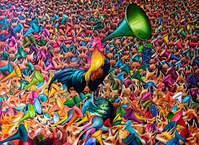 Unspent Grapes Go Sour' contemporary oil painting by artist Anoop Mv, 60x84 inch, on canvas