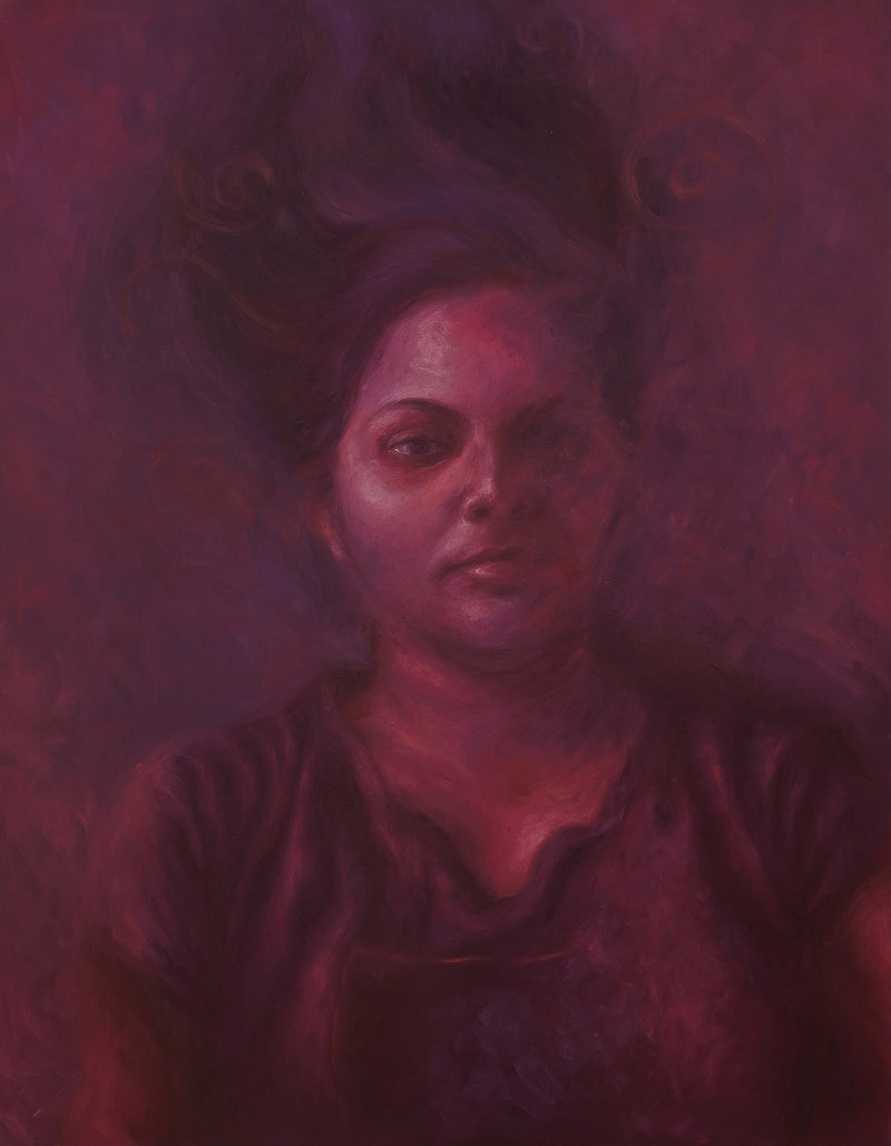 Unspoken Self' figurative oil painting by artist Banani Karmakar Bhunia, 32x25 inch, on canvas