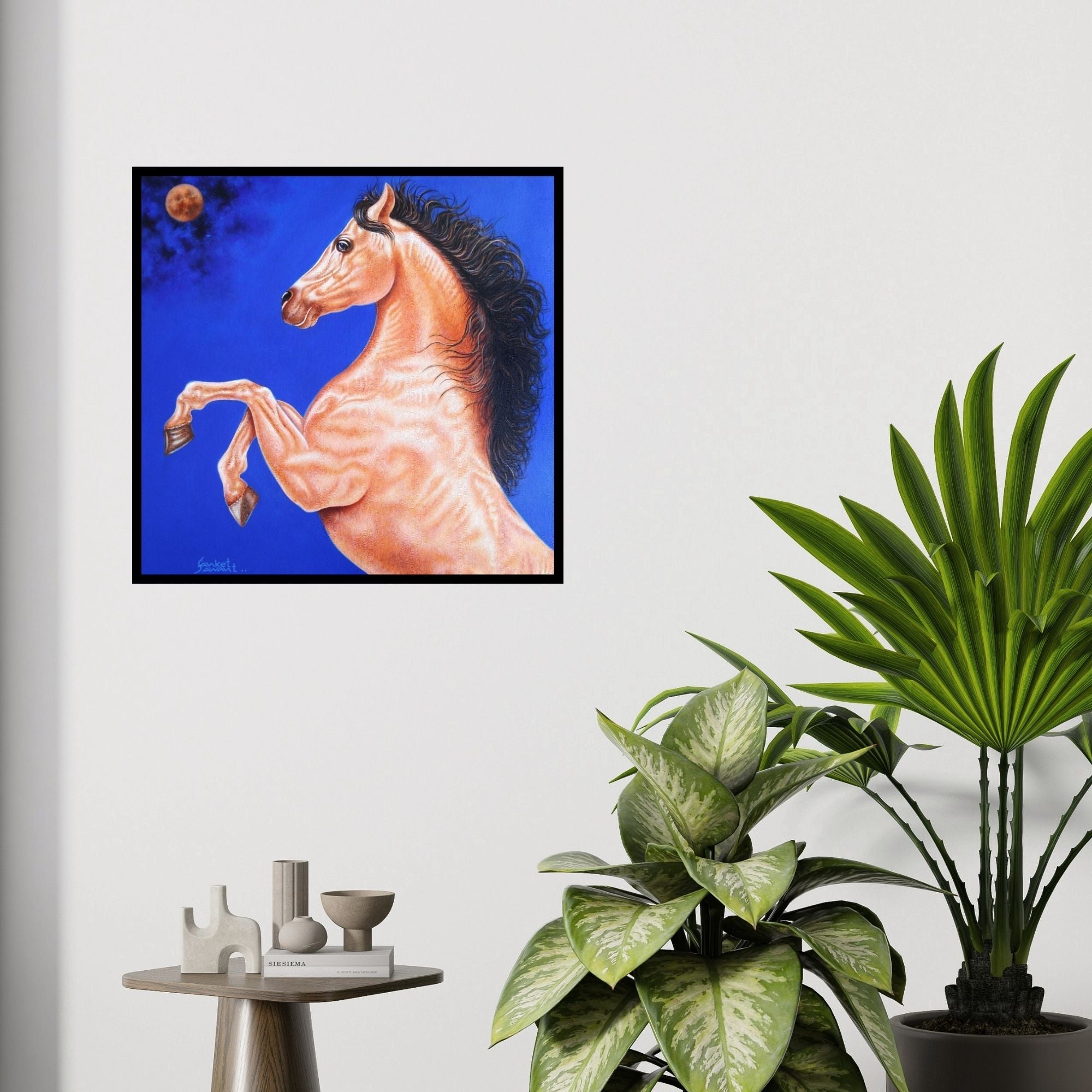 In-situ view of Sanket Sawant's 'Unstoppable 2 (Lunar Leap)' painting in a room