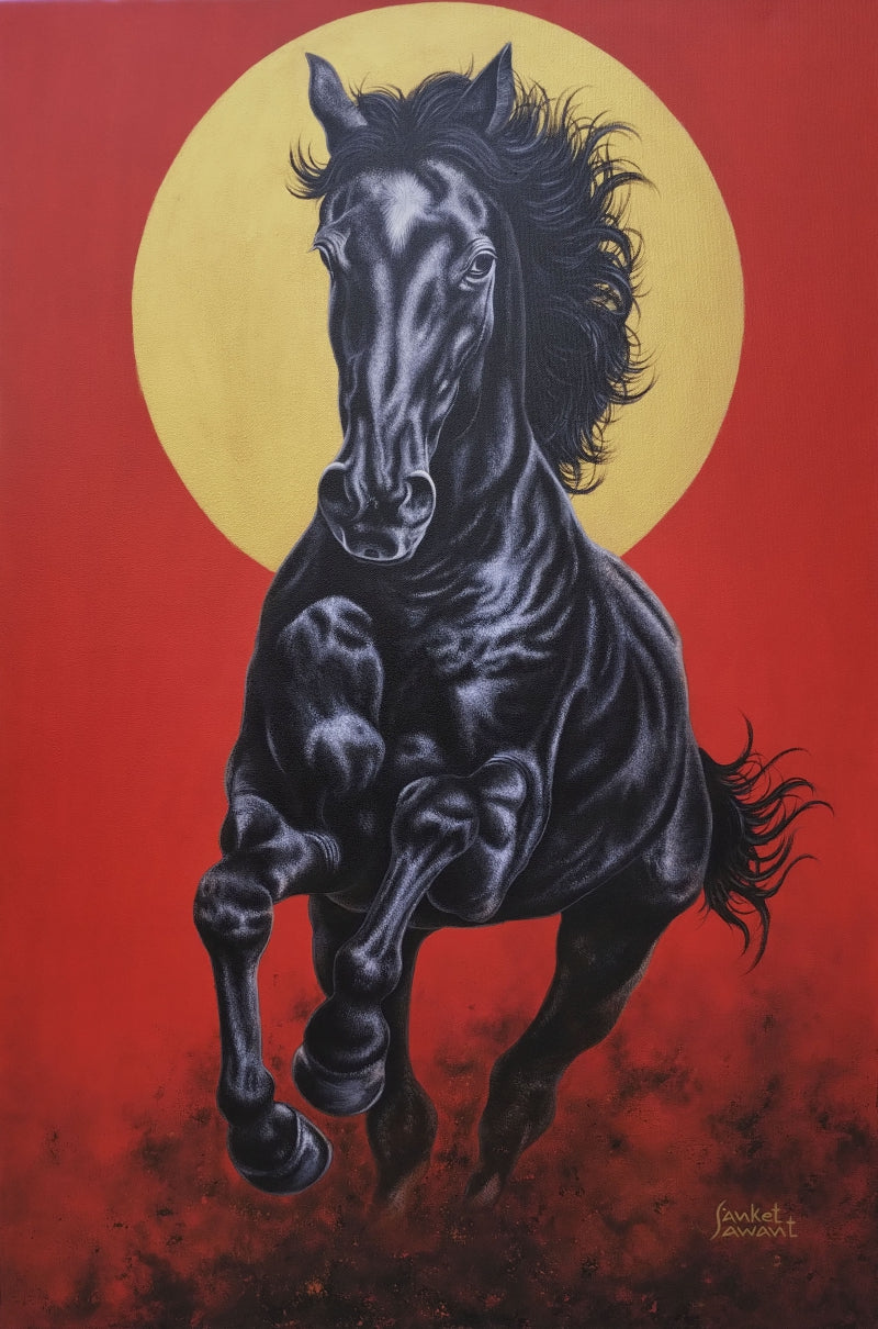 Unstoppable 2' animals acrylic painting by artist Sanket Sawant, 36x24 inch, on canvas