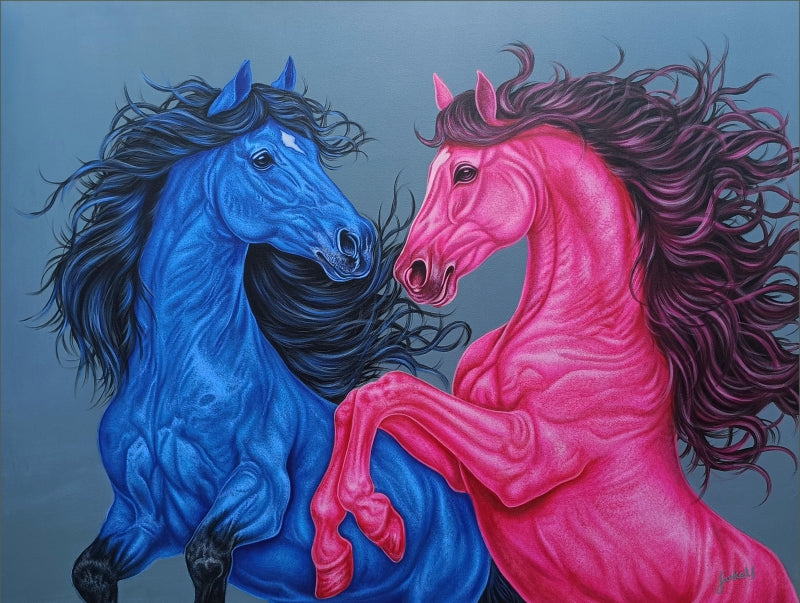 'Unstoppable Bond Of Love' animals acrylic painting by artist Sanket A Sawant, 36x48 inch, on canvas