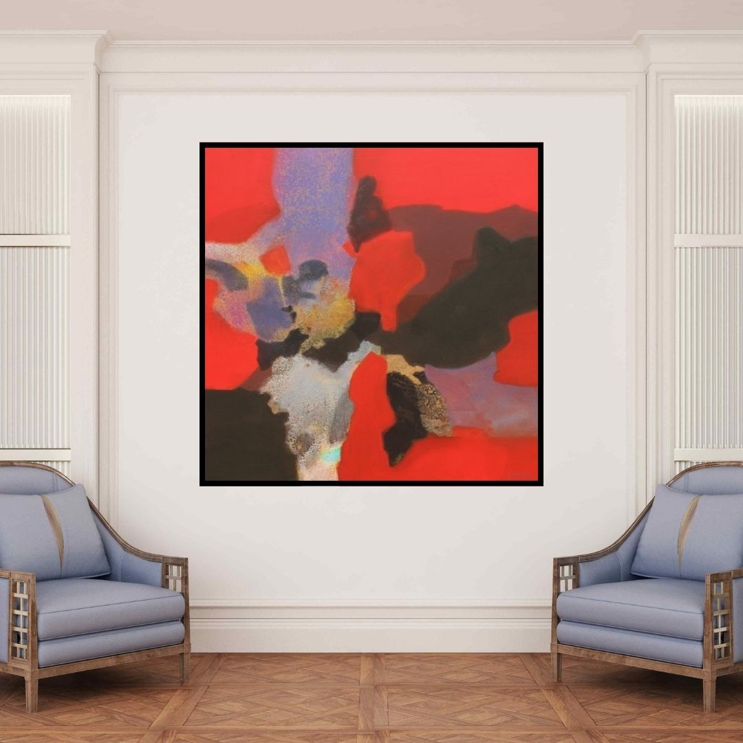 In-situ view of Ravindra Parkhi's 'Untitiled (Crimson Dream)' painting in a room