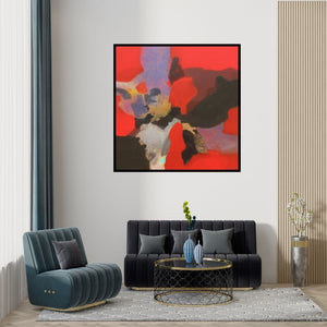 Preview of 'Untitiled (Crimson Dream)' Painting by Ravindra Parkhi shown on a wall in a furnished room.