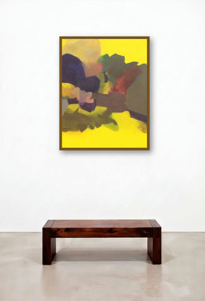 Untitled (Golden Hues) by artist Ravindra Parkhi displayed in a Contemporary Luxury Hotel Lobby