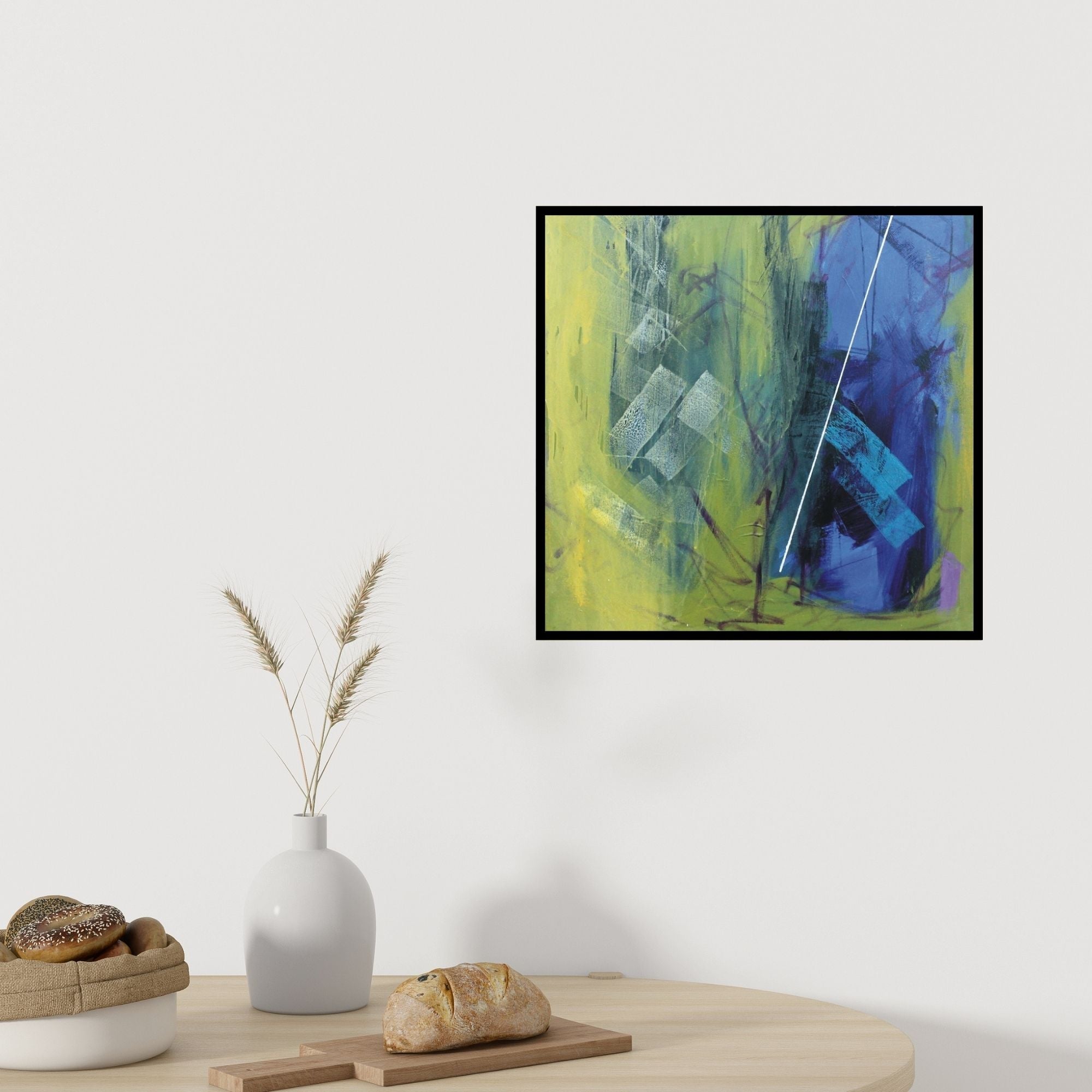 Preview of 'Untititled 54' Painting by Sudhir Talmale shown on a wall in a furnished room.