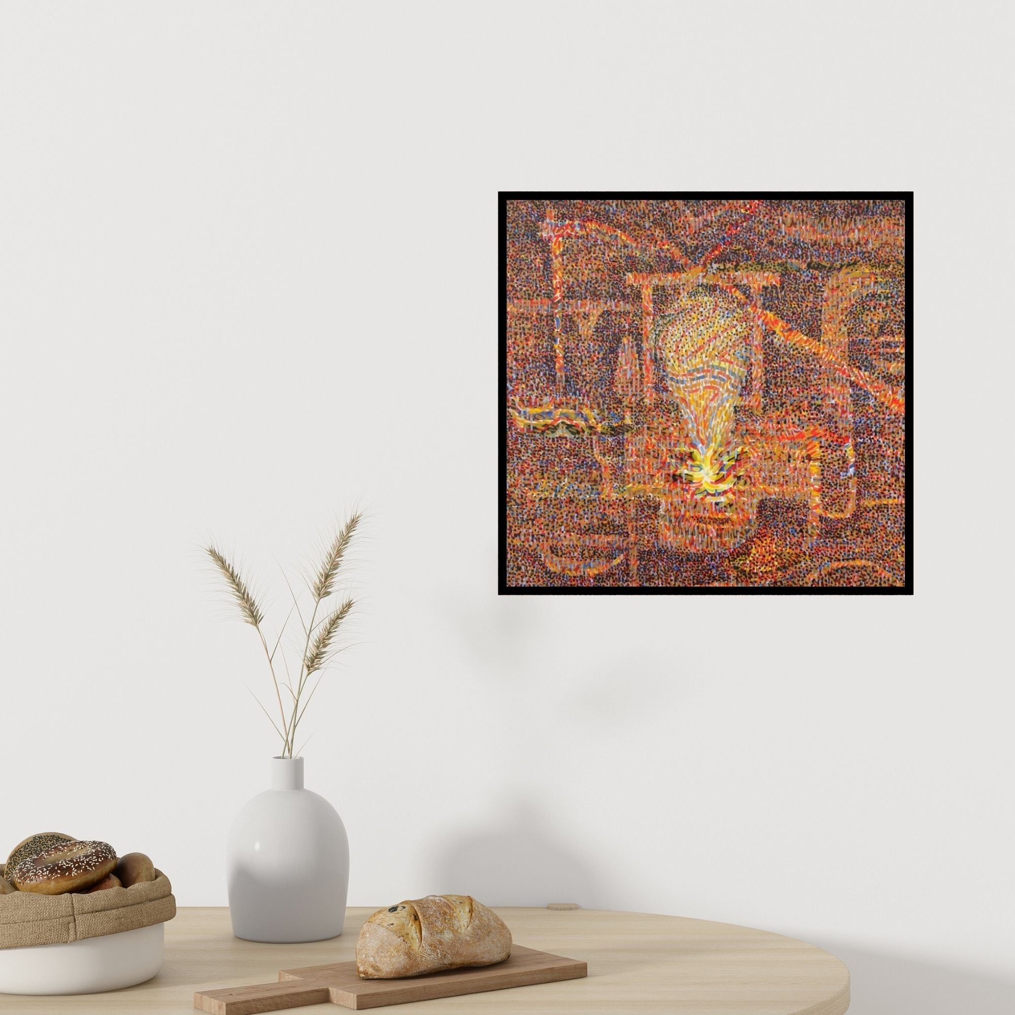 Preview of 'Untitled 5 (Illuminated Depths)' Painting by Amit Kshirsagar shown on a wall in a furnished room.