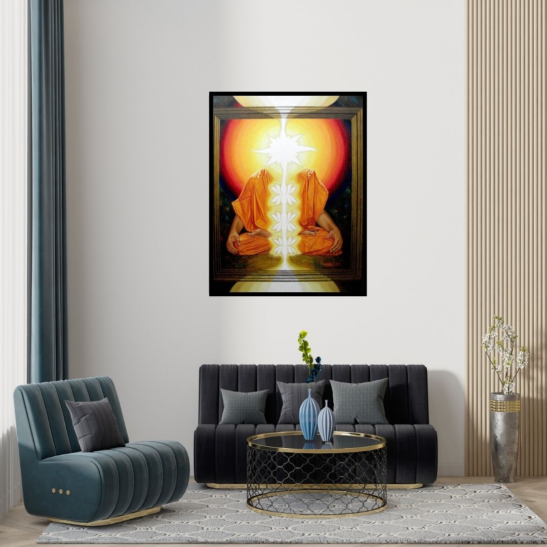 Preview of 'Untitle' Painting by Shaheen Verma shown on a wall in a furnished room.