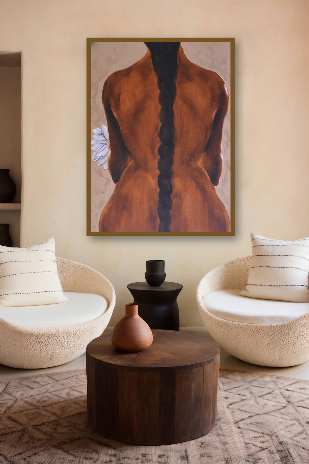Untitle Iii (Contemplative Solitude: A Figurative Study) by artist Surendra Jagtap displayed in a Modern gallery