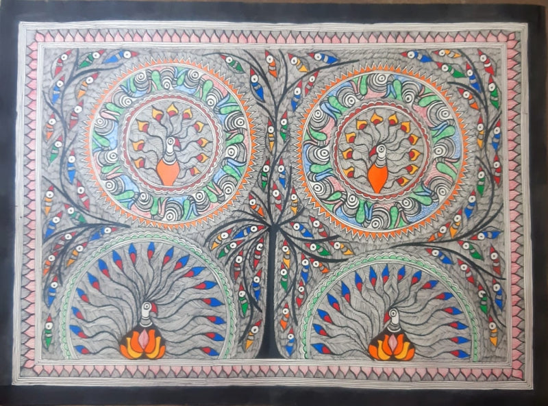 Untitled 1' nature madhubani traditional Art by artist Mithilesh Jha, 22x30 inch, on paper