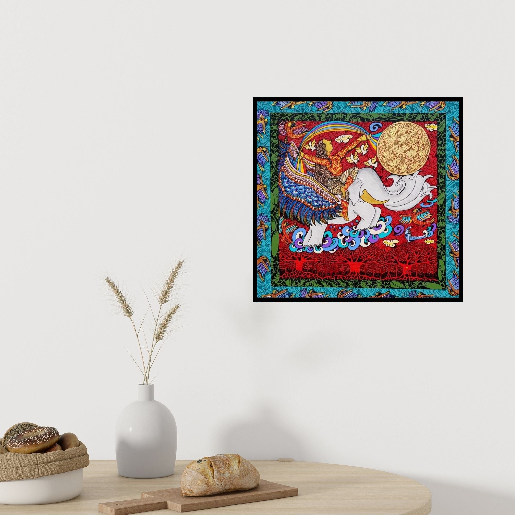 Preview of 'Untitled 1' Painting by Seema Kohli shown on a wall in a furnished room.