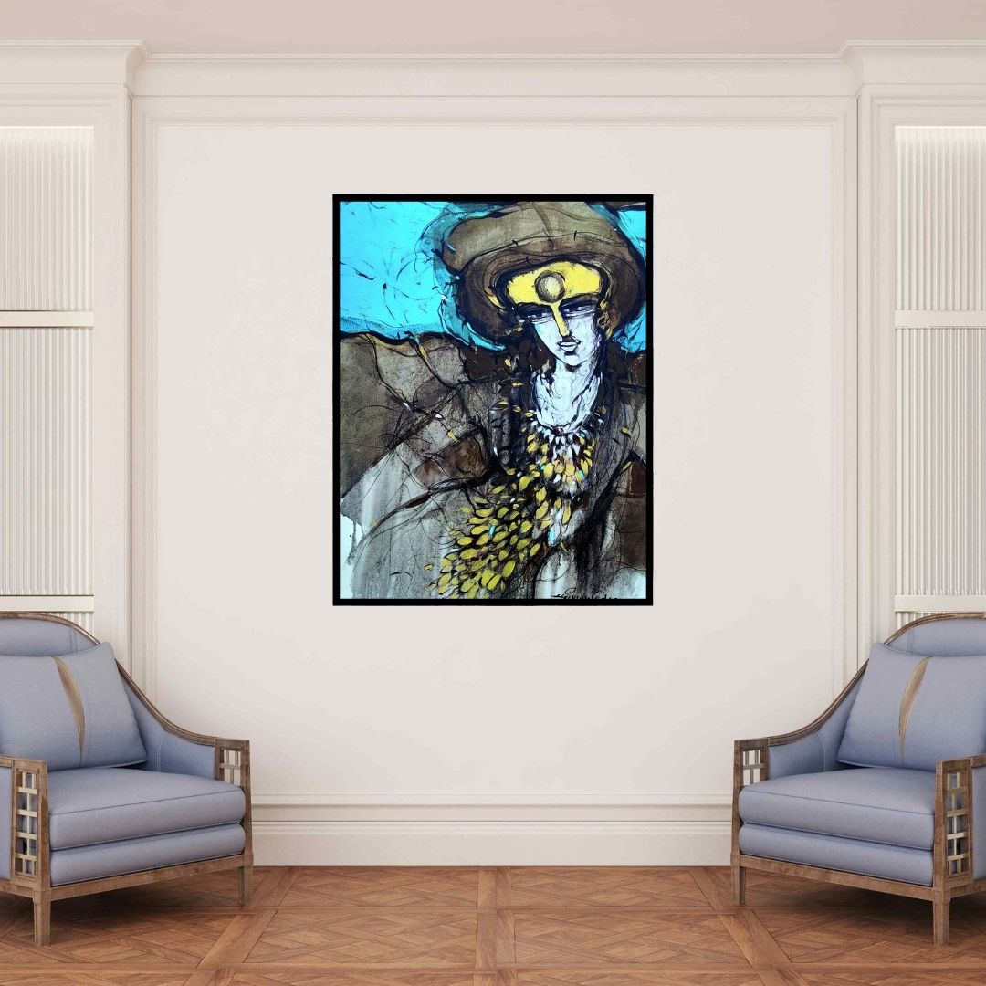 In-situ view of Dheeraj Yadav's 'Untitled 1' painting in a room