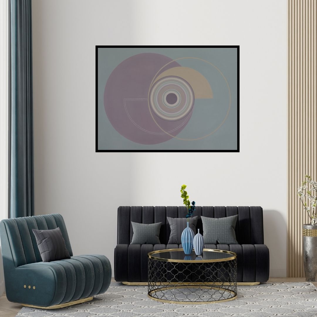 Preview of 'Untitled 1' Painting by Dhruti Mahajan shown on a wall in a furnished room.