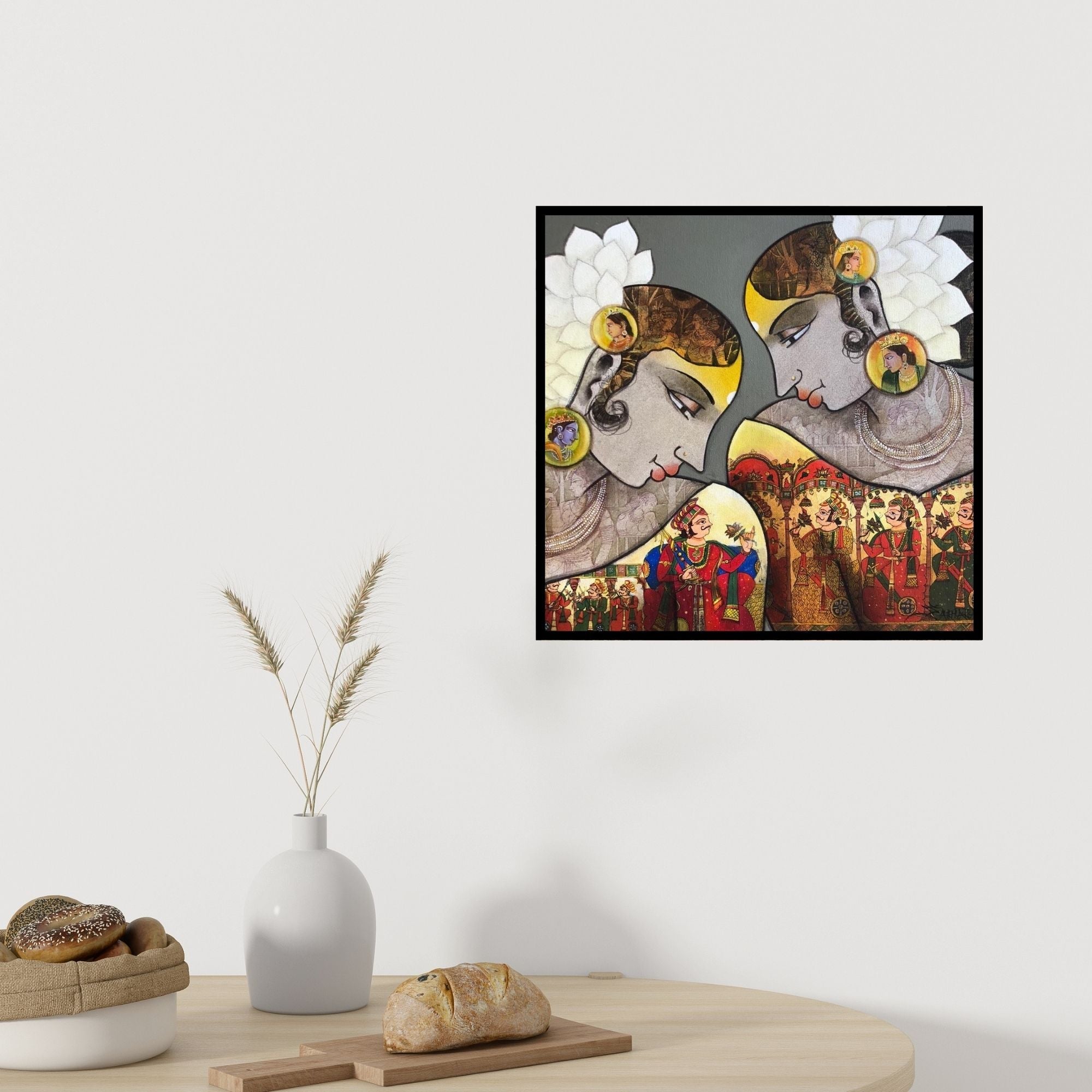 Preview of 'Untitled 1' Painting by Sachin Kharat shown on a wall in a furnished room.