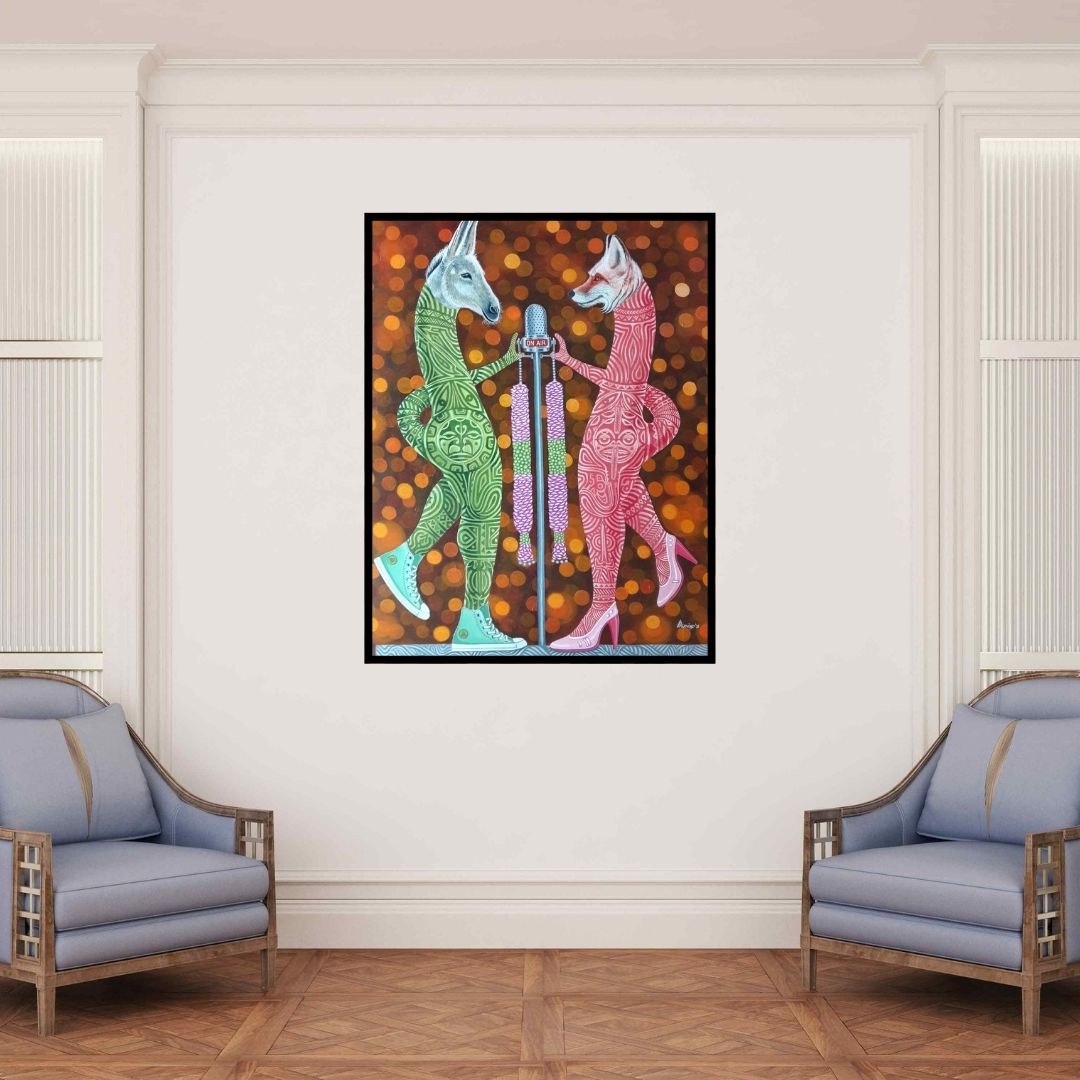 In-situ view of Arvind Dubey's 'Untitled 1 (On Air)' painting in a room