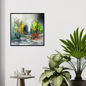 In-situ view of Kamran Azim's 'Untitled 1 (Abstract Landscape with Vibrant Colors)' painting in a room