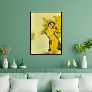 Preview of 'Untitled 1 (Beauty of India)' Painting by Renuka Fulsoundar shown on a wall in a furnished room.