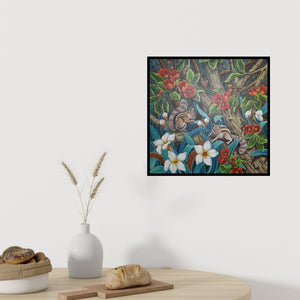 Preview of 'Untitled 1 (Squirrels and Flowers)' Painting by Vani Chawla shown on a wall in a furnished room.