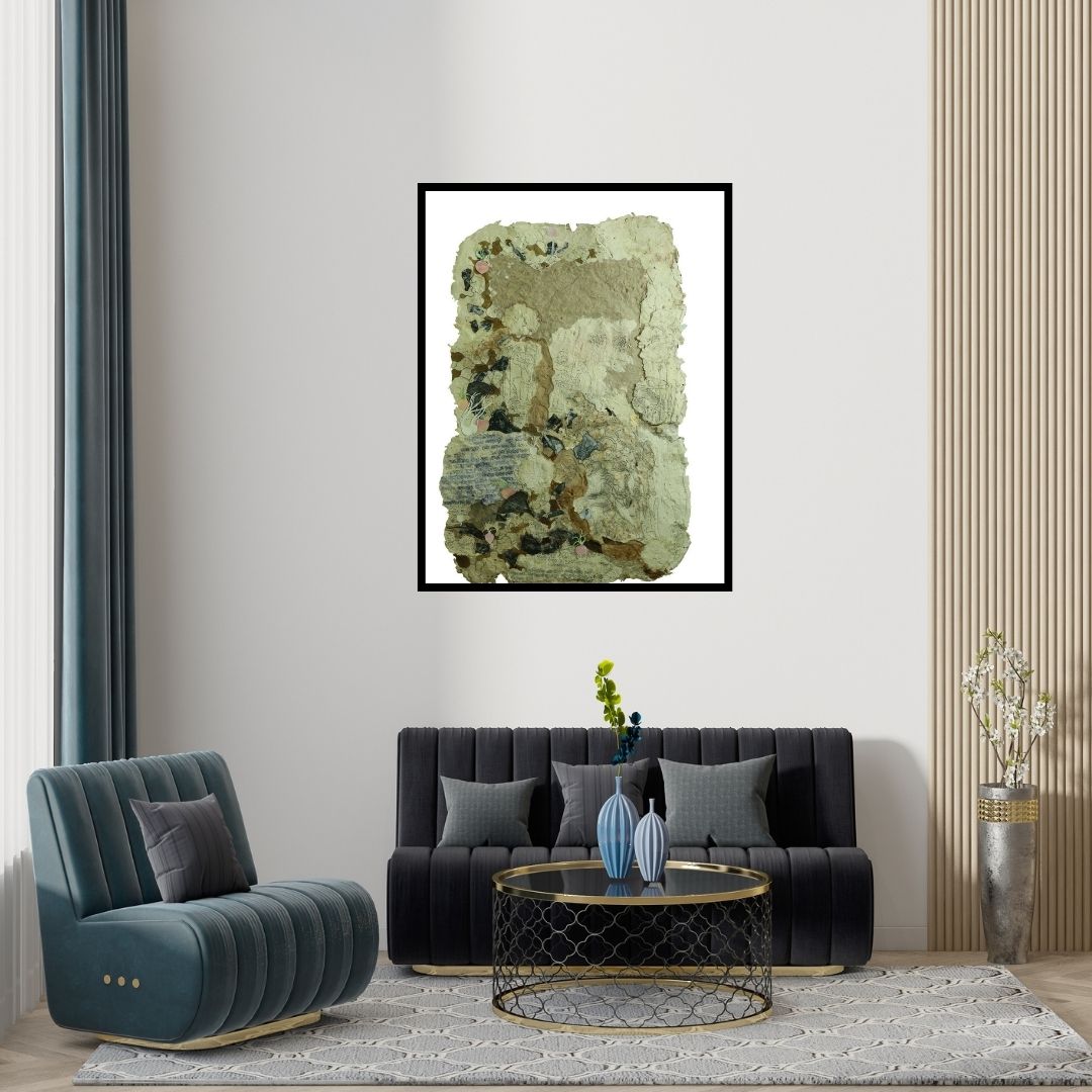 Preview of 'Untitled 1' Painting by Subhadip Bhattacharya shown on a wall in a furnished room.