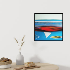 Preview of 'Untitled 1 (Abstract Coastal View)' Painting by Yashwant Pawar shown on a wall in a furnished room.