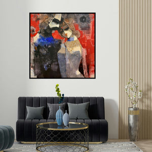 Sachin Jaltare's 'Untitled 1' painting visualized above a sofa in a contemporary room.