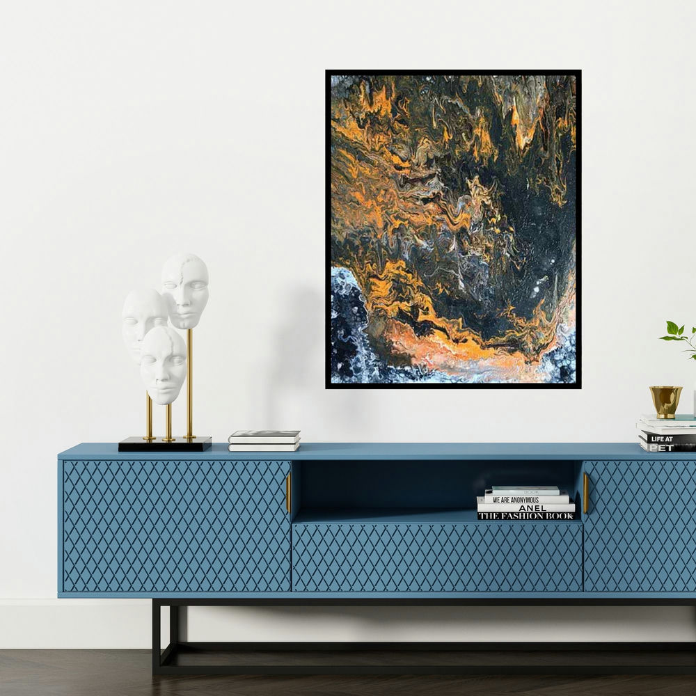 'Untitled 1' painting by Kartikey Sharma shown on a wall in a furnished room.