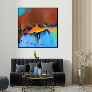 Sanjay Dhawale's 'Untitled 1 (Sunburst)' painting visualized above a sofa in a contemporary room.