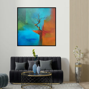 Sanjay Dhawale's 'Untitled 1 (Standing Strong)' painting visualized above a sofa in a contemporary room.