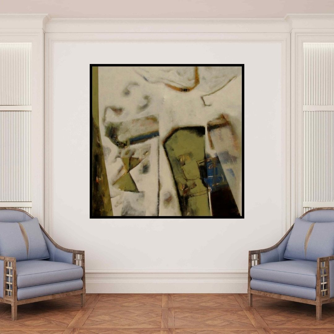 In-situ view of Somanth Adamane's 'Untitled 1 (Ephemeral Echoes)' painting in a room