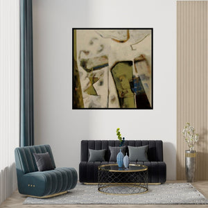 Preview of 'Untitled 1 (Ephemeral Echoes)' Painting by Somanth Adamane shown on a wall in a furnished room.