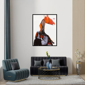 Preview of 'Untitled 1 (The Giraffe's Grace)' Painting by Huma Khan shown on a wall in a furnished room.