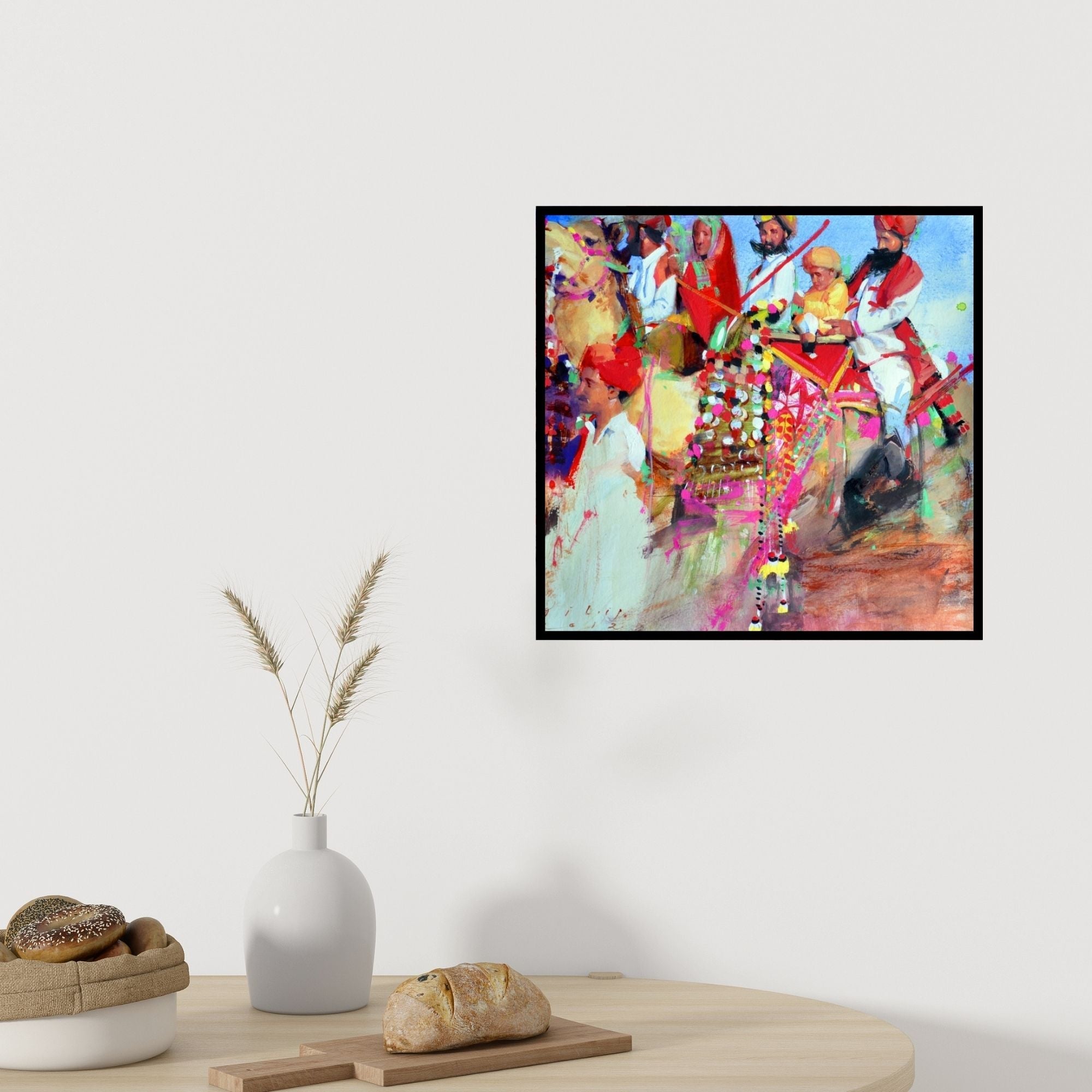 Preview of 'Untitled 1' Painting by Dilip Dudhane shown on a wall in a furnished room.