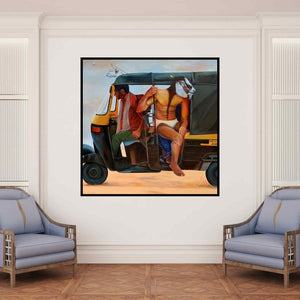 In-situ view of Swapnil Ramgade's 'Untitled 1 (An Unexpected Journey)' painting in a room