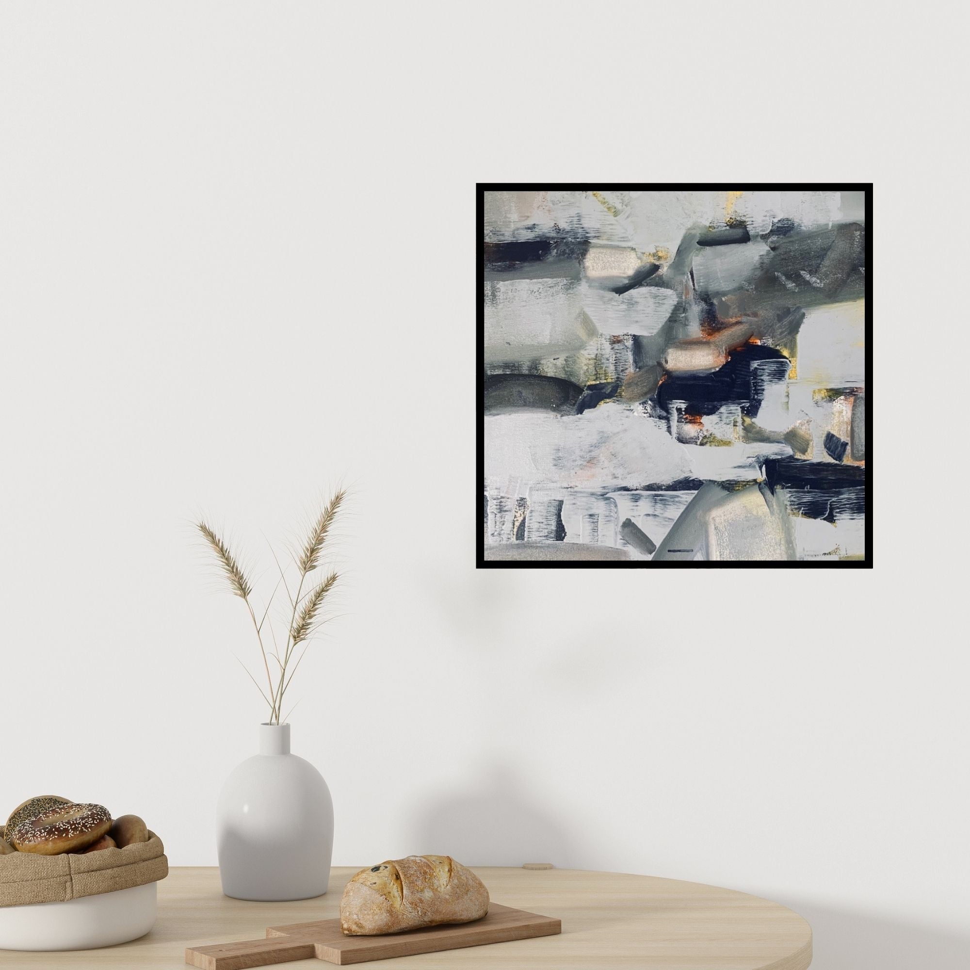 Preview of 'Untitled 1 (Frozen Ground)' Painting by Harshit Bondre shown on a wall in a furnished room.