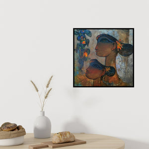 Preview of 'Untitled 1 (Floral Reverie)' Painting by Ramesh Gujar shown on a wall in a furnished room.