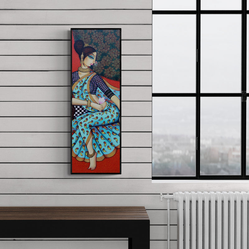 Preview of 'Untitled 1' Painting by Varsha Kharatamal shown on a wall in a furnished room.