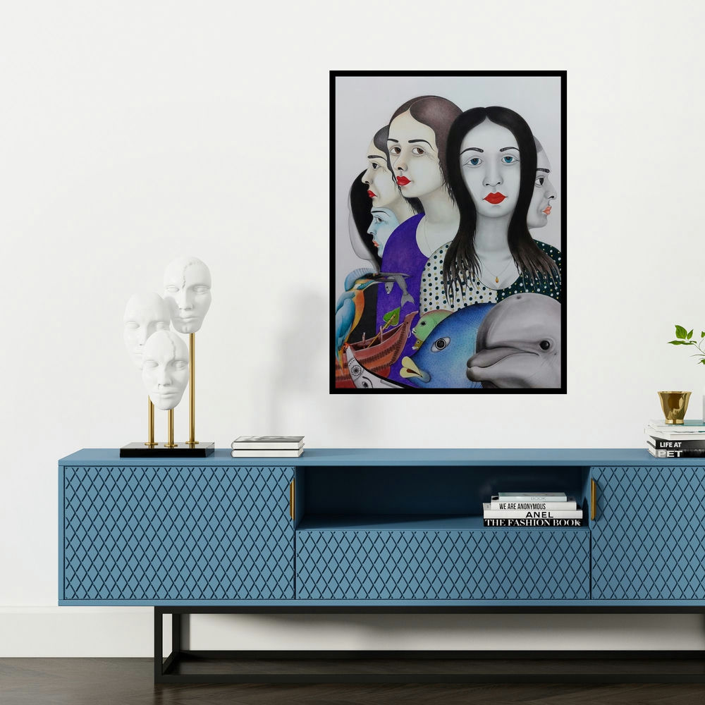 'Untitled 1' painting by Rajesh Salagaonkar shown on a wall in a furnished room.