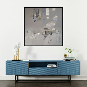 'Untitled 1 (Ethereal Echoes)' painting by Ganesh Bobade shown on a wall in a furnished room.