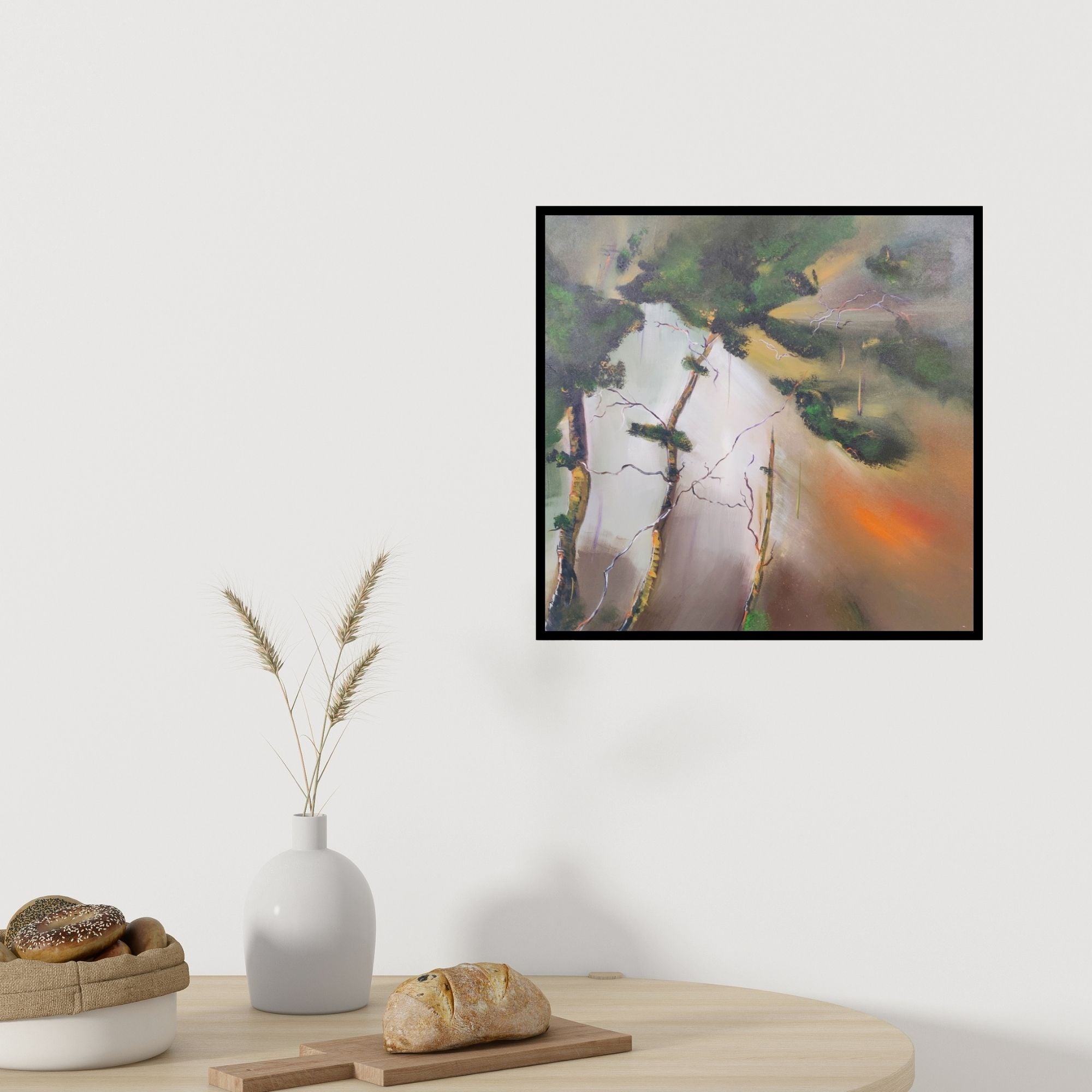 Preview of 'Untitled 1' Painting by Sanjay Dhawale shown on a wall in a furnished room.