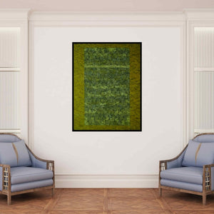 In-situ view of Ishwari Manolikar's 'Untitled 1 (Verdant Tapestry)' painting in a room