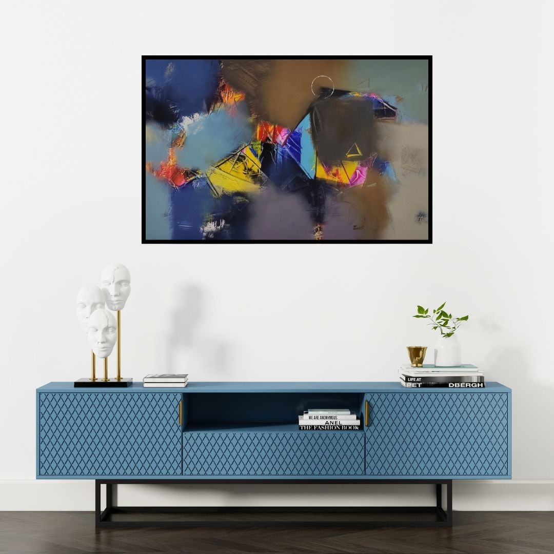 Preview of 'Untitled 1 (Cosmic Dance)' Painting by Paras Parmar shown on a wall in a furnished room.