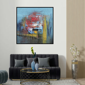 Dnyaneshwar Dhavale's 'Untitled 1 (Hidden Depths)' painting visualized above a sofa in a contemporary room.