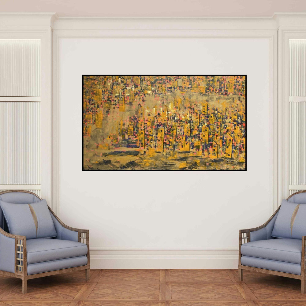 'Untitled 1' painting by Karishma Wadhwa shown on a wall in a furnished room.